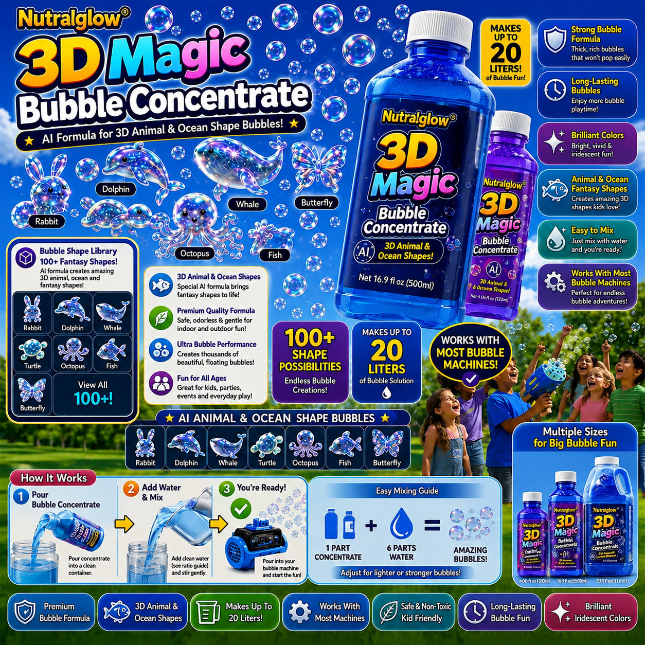 123® Super 3D Magic Bubble Concentrate —— Animal & Ocean Fantasy Theme